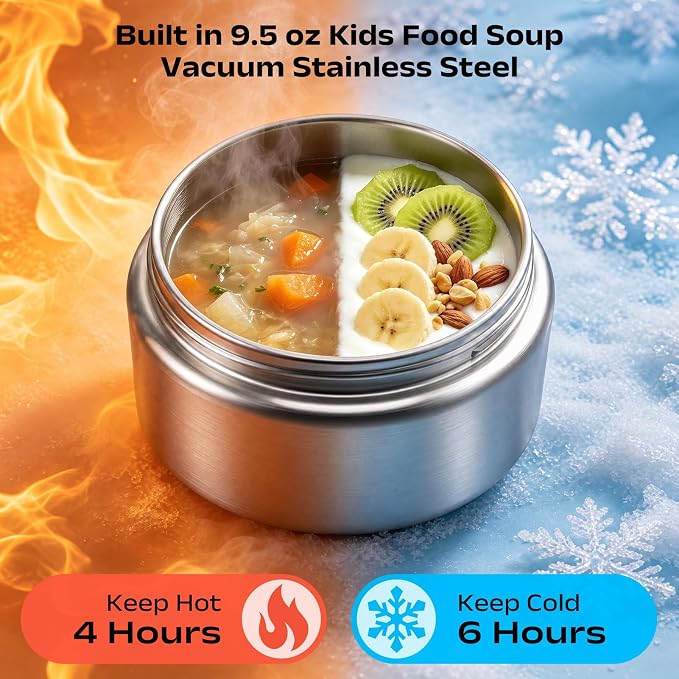 Bento Lunch Box Set for Kids with 8.5oz Hot Food Jar Leak-Proof Lunch Food Container with Insulated Lunch Bag for Toddlers Girls Boys Teens to School, Office, Picnic, Camping, Travel - Pink