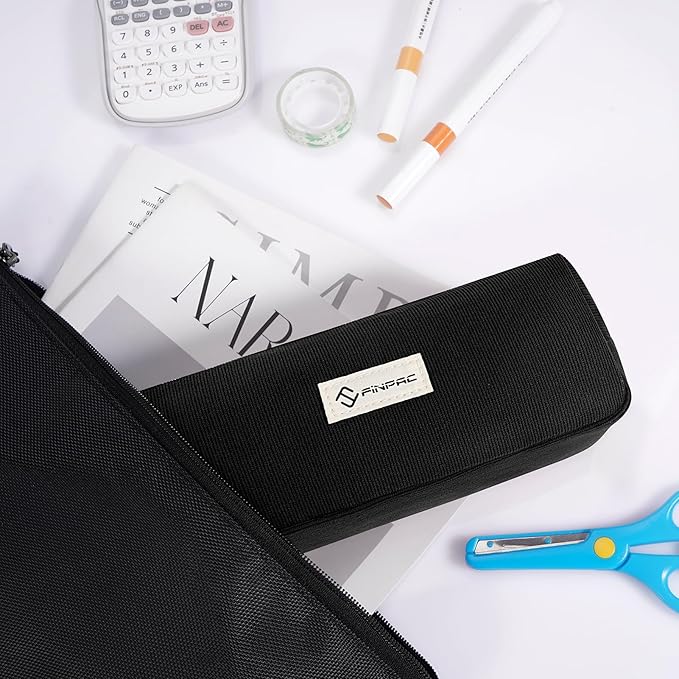 FINPAC Pencil Case, Corduroy Aesthetic Makeup Bag, Cute Kawaii Pen Bag Pouch Holder Box Organize for Study, Office, or Travel (Black)