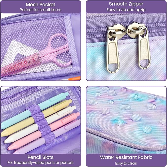 Cambond Pencil Case for Girls - School Pencil Pouch Kids, Glitter Purple | Cute Pencil Case for Kids With Name Card and Slot, Girls Aesthetic Shool Supplies for Staionary, Water-Resistent Pen Bag
