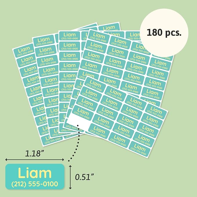 TeddyLabels - Clothing Labels for Nursing Home (180) – Self-Adhesive Name Tags for Clothes and Personal Items. Personalized Labels for Daycare, Nursing Homes, and Laundry Use - Turquoise