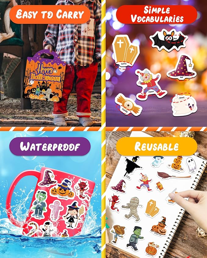 Benresive Reusable Sticker Book for Toddlers, Travel Stickers for Kids, Toddler Crafts Activities Toys, Birthday Gifts for Boys & Girls - Halloween