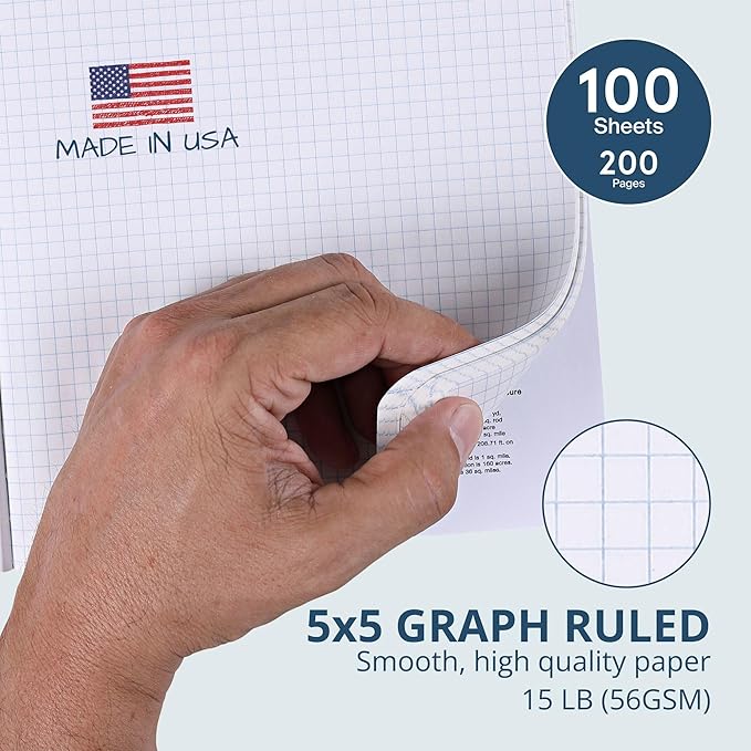 ROARING SPRING Hard Cover Composition Notebook, 24 Pack, Green Marble Comp Book, 9.75″ x 7.5″, 5x5 Grid Graph Ruled, 100 Sheets (200 Pages), Made in USA