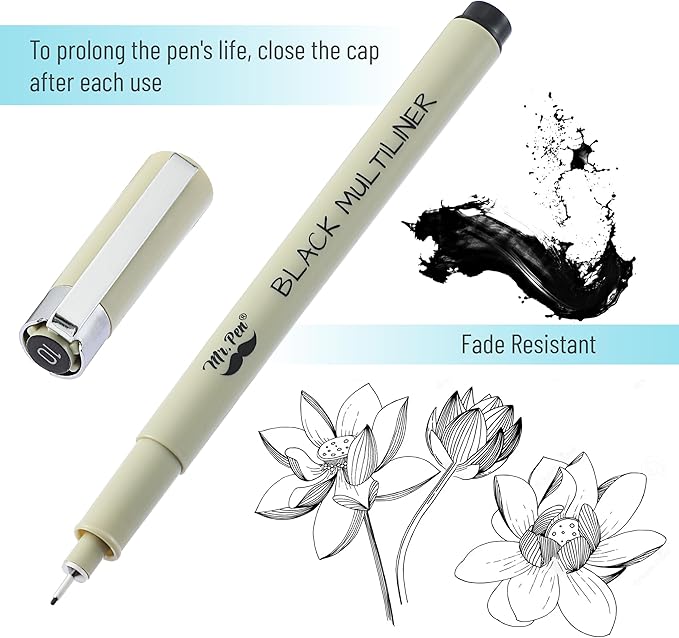 Mr. Pen- 8 Pack Multiliner Artist Pens, Black Ink, Bible Journaling, Micro & Fineliner Tips