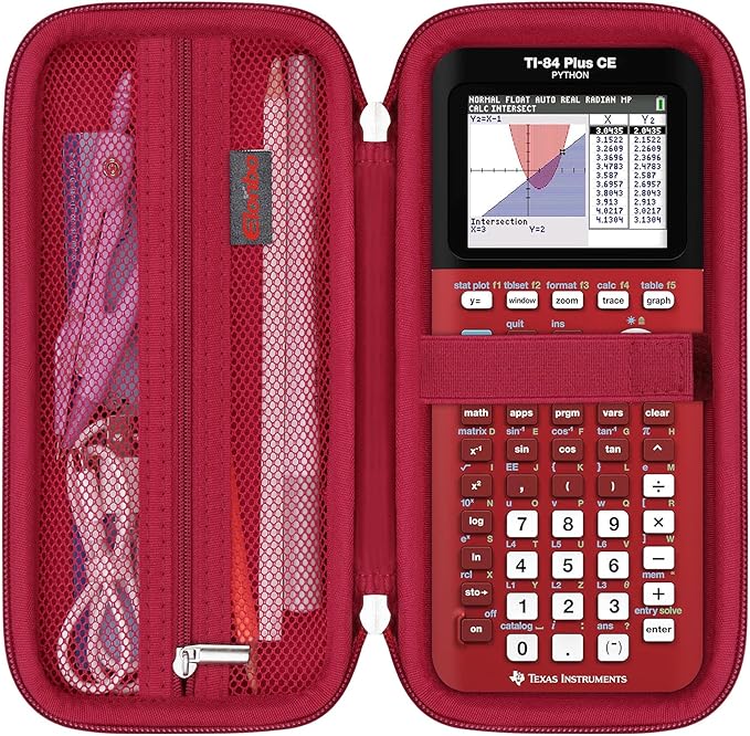 Elonbo Carrying Case for Texas Instruments TI-84 Evo Graphing Calculator, TI-84 Plus CE Evo Graphing Calculator Storage Protective Holder, Extra Mesh Pocket Fits Cable Charger, Red
