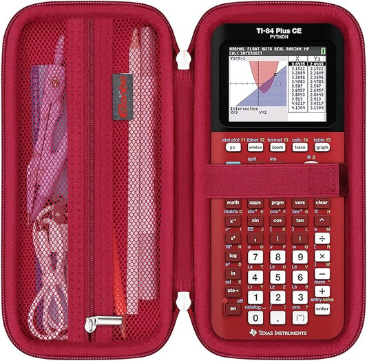 Elonbo Carrying Case for Texas Instruments TI-84 Plus CE/TI-84 Evo/TI-84 Plus/TI-83 Plus/TI-83 Plus CE Color Graphing Calculator, Extra Mesh Pocket Fits Charging Cable Charger Manual, Red