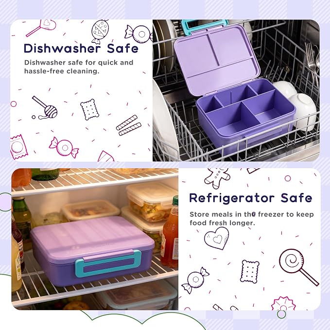 Bento Lunch Box for Kids with 8oz Soup Thermo Leak-Proof Lunch Food Containers with Snack Sauce Container for Kid Girls Boys to School,Purple Bag