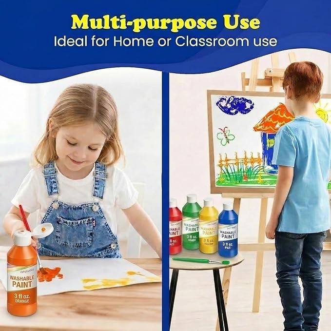 EXTRIC Washable Paint for Kids - 6 Bold Colors x 8 oz Bottles (48 fl oz Total) Non-Toxic Easy Clean Tempera Kid Paint Rich Pigment Paints for Toddlers, Classroom & Arts and Crafts