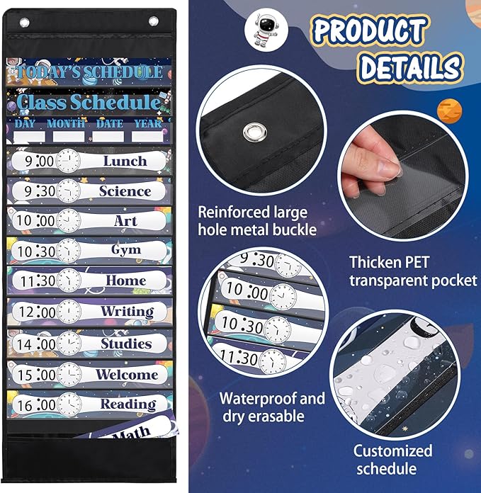 Daily Schedule Pocket Chart For Classroom Decor With 13+1 Pockets And 42 Designed Schedule Cards, Teacher Supplies For Preschool Classroom Home Office Back To School Decorations(Starry sky)