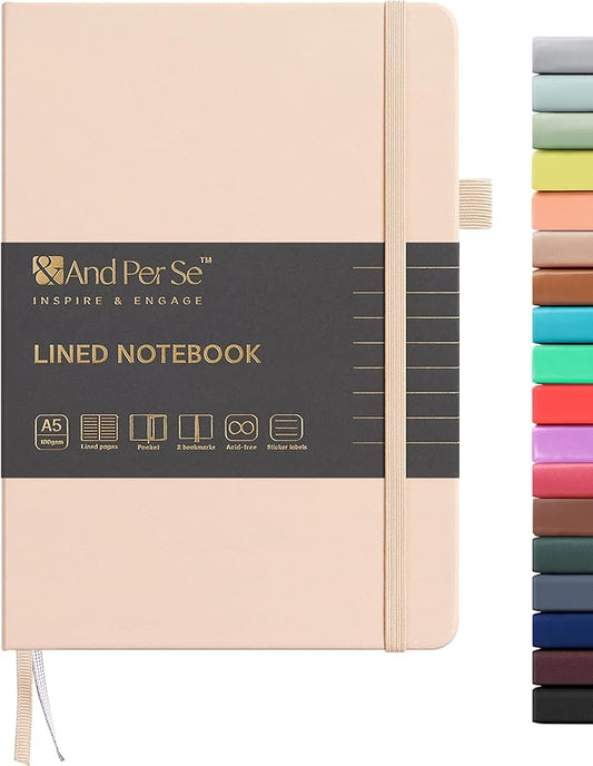&And Per Se Lined Journal Notebook, 160 Pages, A5 5.7 x 8 inches College Ruled Thick Paper Notebook Journals for Writing, Hardcover Notebooks for Women Men Office School (1 Pack, Light Apricot)