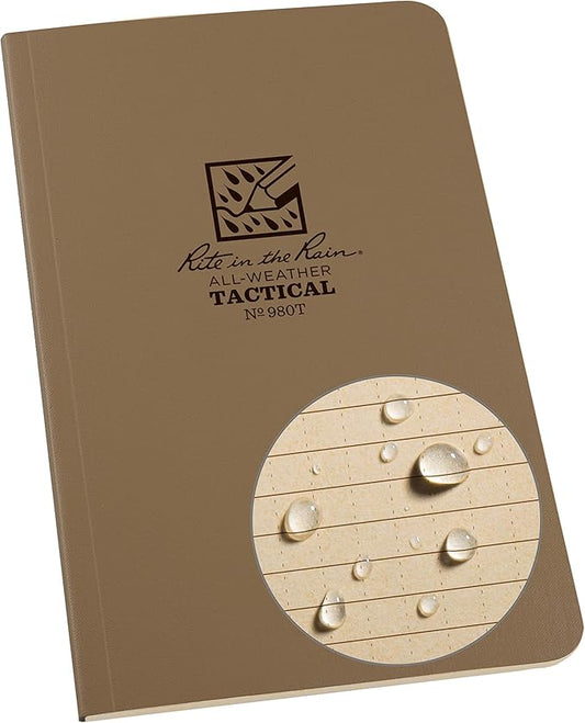 Rite in the Rain Weatherproof Leader Book, 4.625” x 7”, Tactical Tan Soft Cover, Universal Pattern with Army Reference Material (No. 980T)