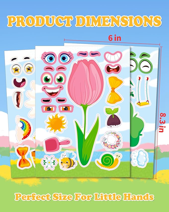 Aowplc Spring Make-a-Face Stickers for Kids 48 Sheets Mix 'n Match Cute Spring Crafts & Party Favors