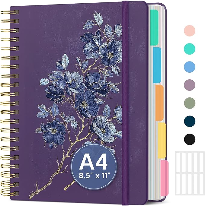 Taja Spiral Notebooks for Work 5 Subject Notebook with Removable Dividers