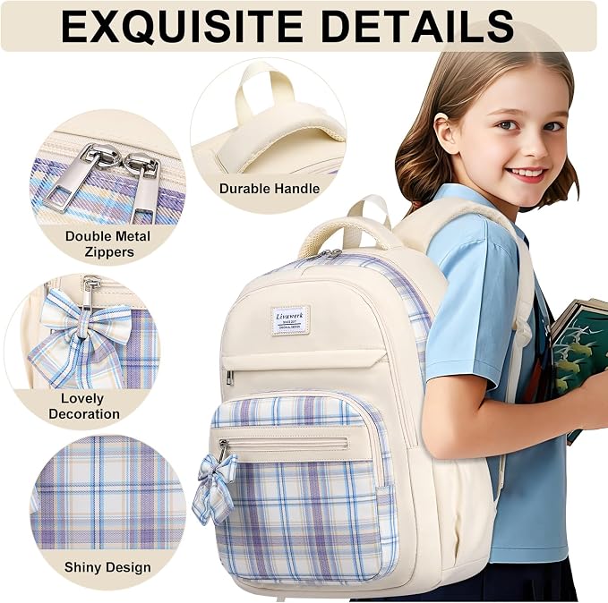 School Backpack for Teen Girls: Cute Bookbags Middle High School College Casual Back pack 15.6 inch Laptop Backpacks Vintage Bags Women Travel Daypacks Mochilas Escolares Beige