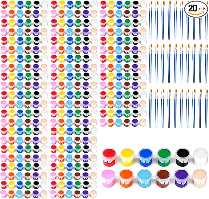 12 Colors Mini Acrylic Paint Set, 30 Pack Washable Paint Strips for Kids & Adults - Includes 60 Brushes, 360 PCS kids Paint Kits for Easter Eggs, Birthday, Classroom Party，school supplies