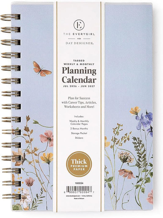 Blue Sky The Everygirl 2026-2027 Weekly and Monthly Academic Year Planner Calendar, July 2026 - June 2027, 5" x 8", Flexible Cover, Wirebound, Laminated Tabs, Storage Pocket, Includes Stickers, Stratford Coastal