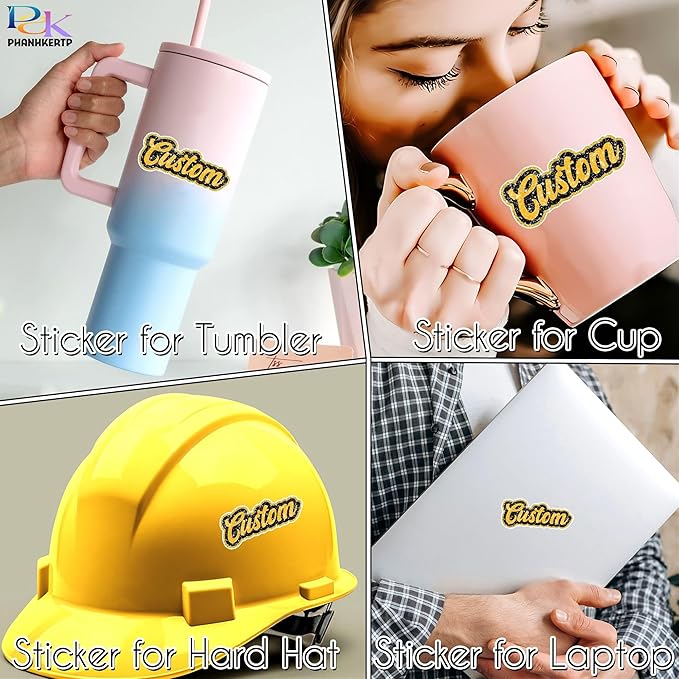 Custom Glitter Name Sticker Personalized Color Name Golden Glitter Decal Waterproof Vinyl Decal for Water Bottles Tumblers Laptops Hard Hat Cars Kindle for Women Men Teachers