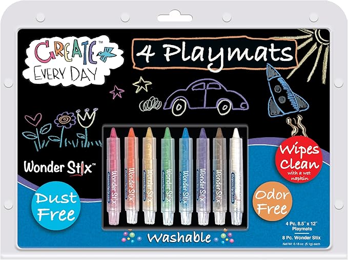 The Pencil Grip Black Board Playmat Kit with 8 Wonder Stix, 8-1/2" x 12", 4 Boards
