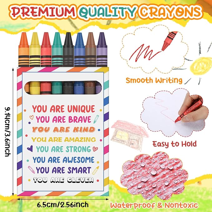 MotiMind 24 Pack End of the School Year Student Gifts 8 Different Color Crayons Bulk Preschool Kindergarten Graduation Gift Assorted Colored Crayons Toddlers Kids Classroom Party Supplies