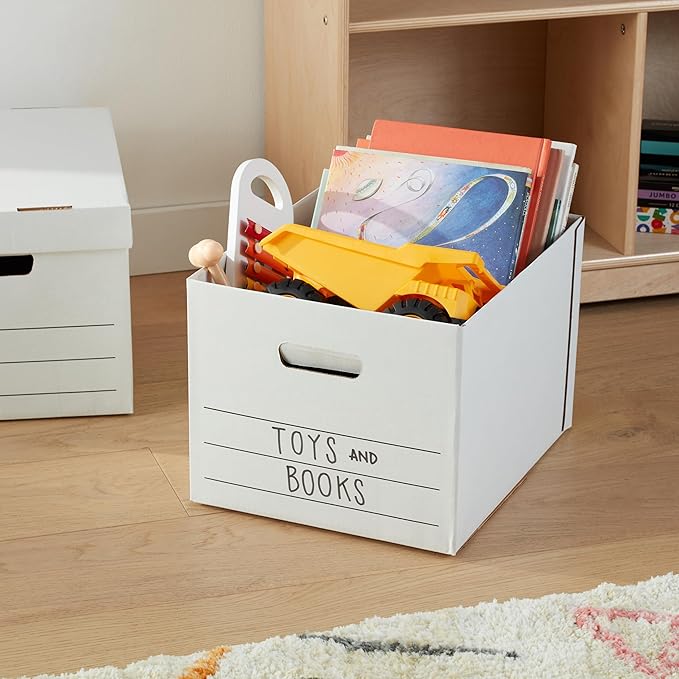 Amazon Basics Medium Duty Storage/Filing Boxes with Lid and Handles, Legal/Letter Size, Collapsible, Foldable, Tape-Free Assembly, 16.2" L x 12.5" W x 10.5" H, White, 12-Pack