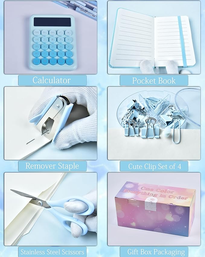 20Pcs Blue Desk Organizers and Accessories With Mesh Desk Organizer and 360°Rotating Pen Holder and a Lot of Office Blue Office Supplies Beautifully Presented in a Gift Box