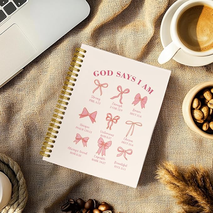 Bible Journal for Women, Christian Prayer Journal Pink Notebook Gifts for Teen Girls Kids, Bible Study Supplies, Coquette Preppy Bows Cute Church Faith Journaling Hardcover Spiral Notebook 5.5 X 8.3