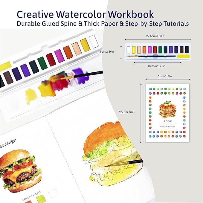 CraftyManor Watercolor Workbook Creative Insect Water Color Paint Book Set with Paints & Brush, 12 Patterns of Original DIY Designs, Beginner-Friendly Adult Coloring Books (FF-SW)