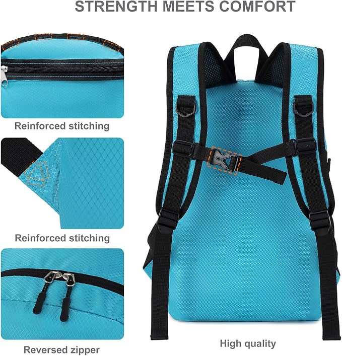 Lightweight Hiking Backpack 18L Packable Foldable Small Daypack Collapsible Travel Bag Water-Resistant for Adults (Blue)