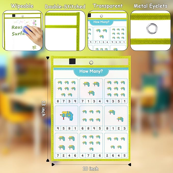 Ndsox 30 Packs Oversized Dry Erase Pockets Reusable Plastic Sleeves, 5 Colors Shop Ticket Holders & Sheet Protectors Document Sleeves for Teachers, Classroom Organization, School Supplies Must Have