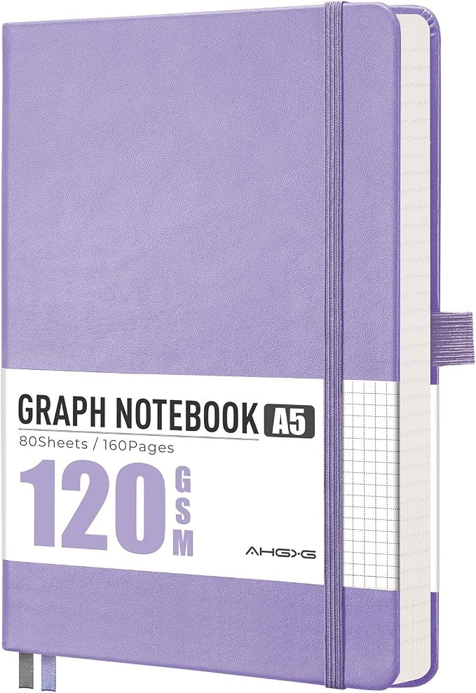 AHGXG Graph Grid Paper Notebook, 160 Pages, A5 Medium Size (5.7'' x 8.3'')