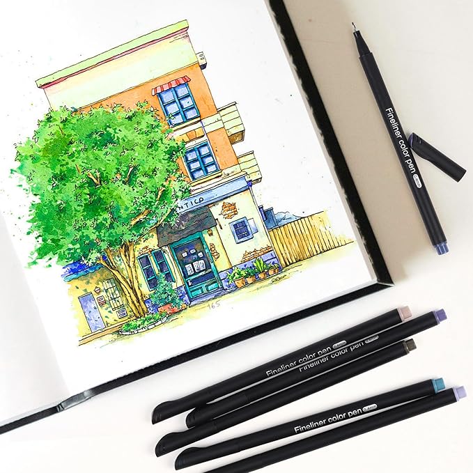 24 Fineliner Pens Set 0.4mm Ultra Fine Tip Drawing Markers for Adult Coloring Books, Bullet Journaling Art No Bleed Professional Color Pens with Vibrant Inks Artist