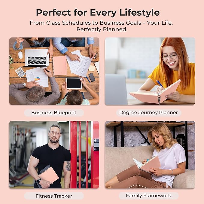 Planner 2026-2027 Daily Weekly and Monthly,8.5"x6.5",18 Months Spiral Bound Calendar Agenda with Self-adhesive Pen Holder,2026 Academic Plan with Vegan Leather Soft CoverPink