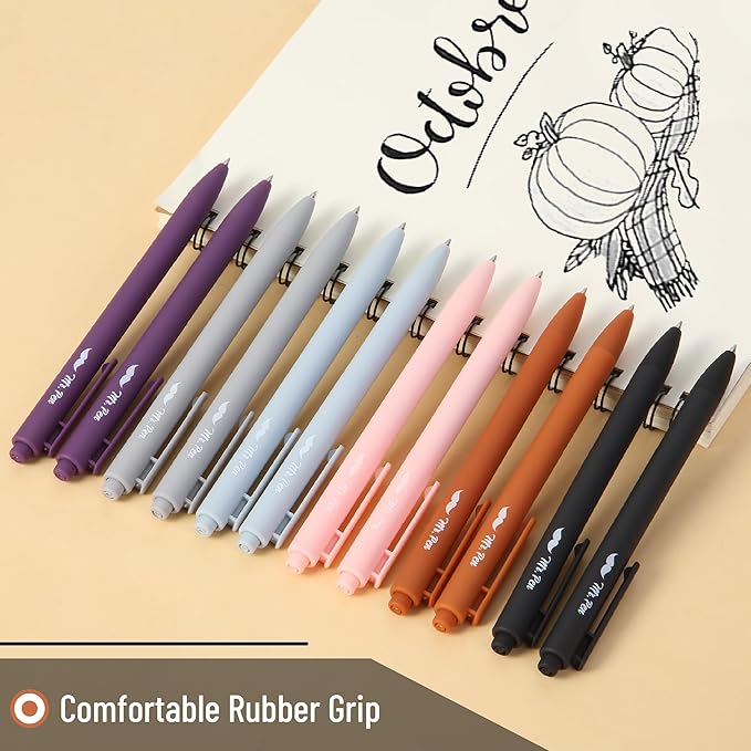 Mr. Pen- Retractable Gel Pens, 12 Pack, Black Ink, Earthly Neutrals Barrel, Fine Point 0.5mm, Fast Dry, Smooth Writing, Cute Pens for Drawing, Writing Planner and School Supplies