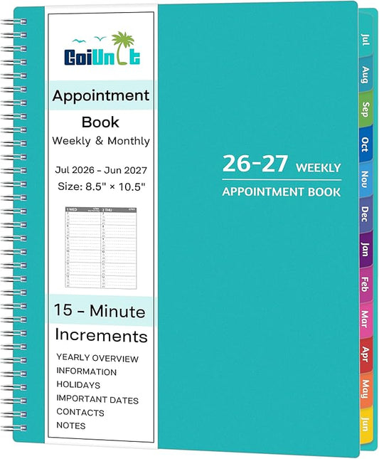 Appointment Book 2026-2027 - Appointment Planner with Weekly ＆ Monthly Spread, Jul 2026 - Jun 2027, 8.5’’ x 10.5’’, Large, 15 Minute Increments, 2026-2027 Daily Planner with Pockets, Tabs, thick paper