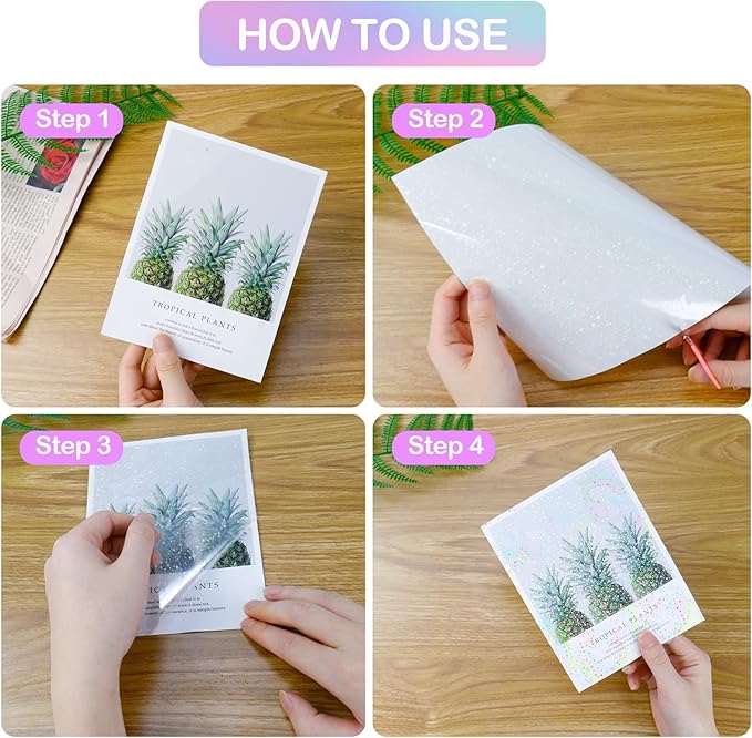 36 Sheets Holographic Sticker Paper Transparent Holographic Laminate Sheets Self Adhesive Glitter Film Laminating Sheets Clear Waterproof Vinyl Overlay for DIY Crafts, 8.5 x 11 inch Star Pattern