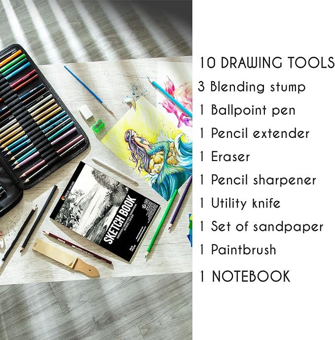 Zenacolor 74 Pack Drawing Kit with Drawing Pencils - Drawing Set for Sketching, Pro Sketch Art Supplies with Sketch Book, Colored, Graphite, Charcoal, Watercolor & Metallic Pencil for Adults and Kids
