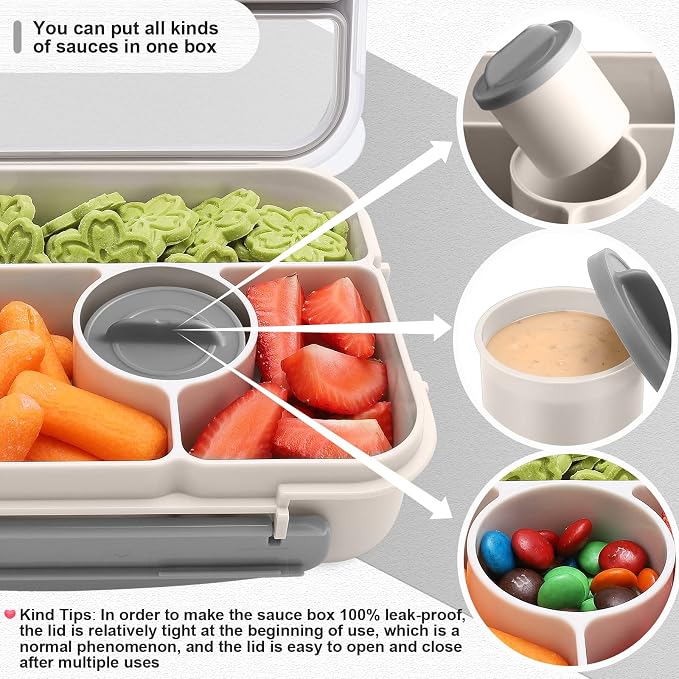 Amathley Bento Box Adult Lunch Box Kids,Lunch Containers for Adults/Kids/Toddler,5 Compartments Bento Lunch Box with Sauce Vontainers,Microwave & Dishwasher & Freezer Safe,BPA-Free (White)