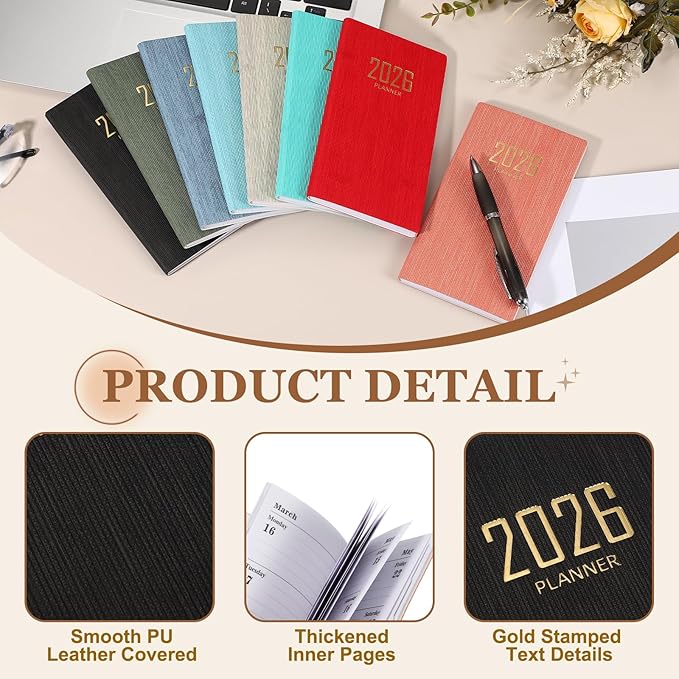 PATIKIL 2026 Daily Planner Notebook, 6.8 x 3.8" 64 Sheets Undated to Do List Daily Weekly Monthly Goals Pocket Notebook for Office Home Study Work Weeding Time Management, Black