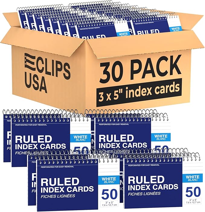 Spiral Bound White Index Cards 3x5 Index Card Book Spiral Flashcards White Note Cards (30 Pack)