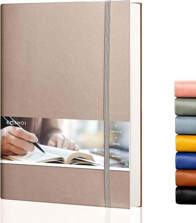 EMSHOI Dotted Journal Notebook, B5 Large Softcover Leather Journal, 192 Numbered Pages 100gsm Thick Dot Grid Notebook for Journaling Drawing Women Men Work School, 7.48"x10.15"-Khaki