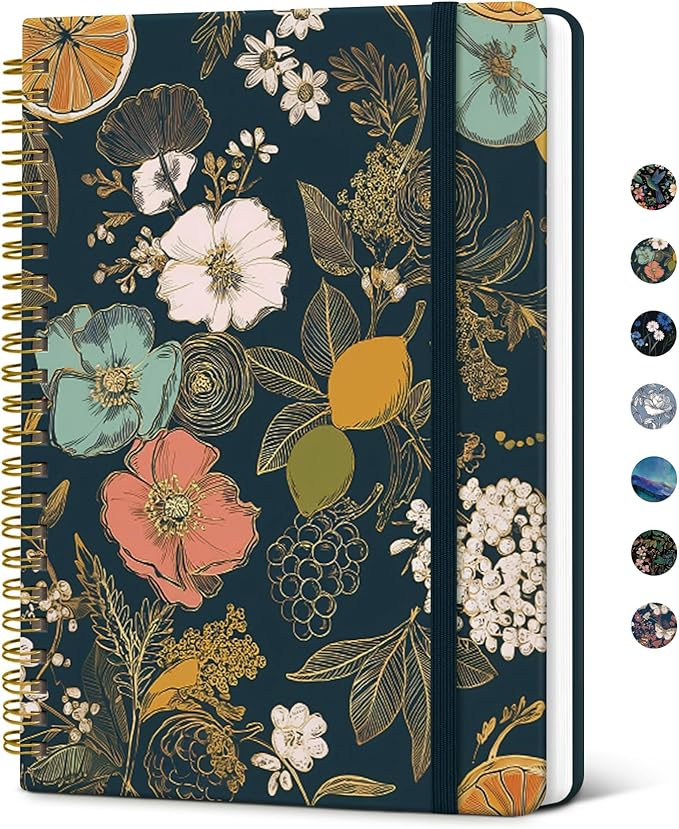 Taja Lined Spiral Journal Notebook for Women, A5 Cute College Ruled Hardcover Notebook for Work & Note Taking, Pretty Journal for Writing, 140 Pages, Citrus Bloom
