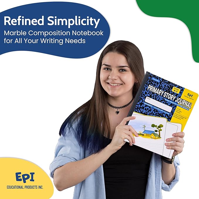 48 Pack - EPI Primary Ruled Composition Notebook Black - 200 Pages (100 Sheets), 9-3/4 x 7-½ - Classroom Back to School Supplies, Heavy Duty, Durable Hardcover Office Notebooks, Sewn