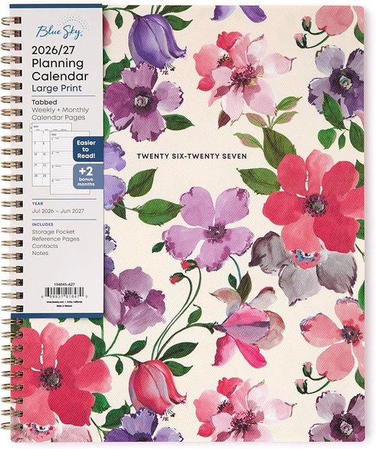 Blue Sky 2026-2027 Large Print Weekly and Monthly Academic Year Planner Calendar, July 2026 - June 2027, 8.5" x 11", Flexible Cover, Wirebound, Storage Pocket, Laminated Tabs, Charlotte