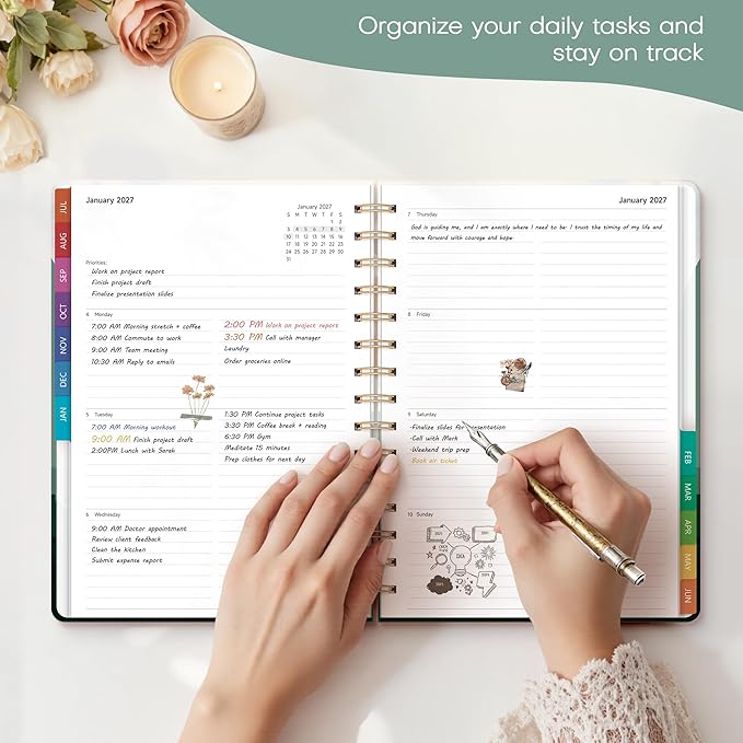 Planner 2026-2027 Monthly and Weekly Academic Planner July 2026 - June 2027, Hardcover Calendar 2026-2027 Agenda Daily Planner for Student Teacher School Office Supplies, 6" x 8.3", Green Mount