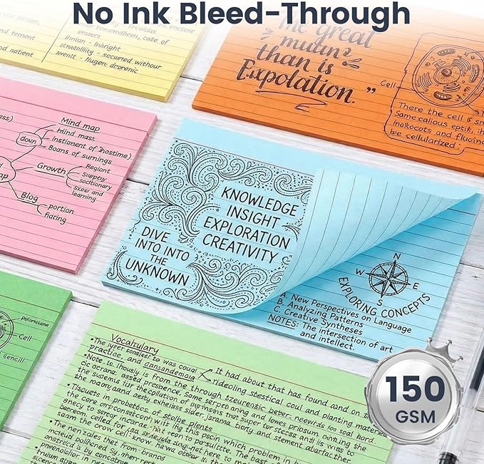 Koogel 180PCS Large Colored Index Cards, 5x8 Inch Lined Index Neon Colored Flash Cards with Both Sides Notecards for Back To School Studying School Classroom Note Taking Recipes Supplies