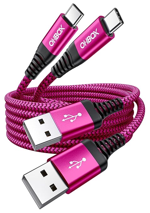 USB C Cable Fast Charging 10FT 2Pack, Long USB A to USB C Cable for Car, Durable Braided USB to USB Type C Cord iPhone USBC Charger for iPhone 17/16/15/Pro Max, Samsung Galaxy S23 and More-Rose