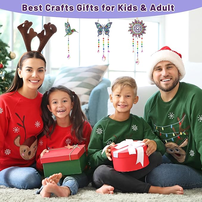 Arts and Crafts for Kids Ages 6-12, Birthday Gifts for 6 7 8 9 10 11 12 Year Old Girls, DIY Diamond Painting Kits for Kids Teens Adults, Butterfly Sun Hummingbird Wind Chimes for Home Garden Decor