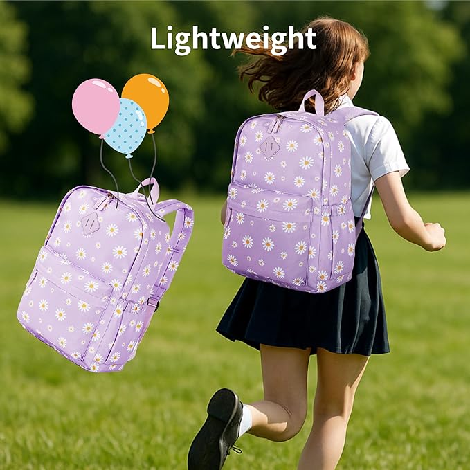 KK CRAFTS Preschool Backpack Kindergarten Little Kids Toddler Elementary School Backpacks for Boys and Girls with Chest Strap(17Inch, Daisy-Purple)