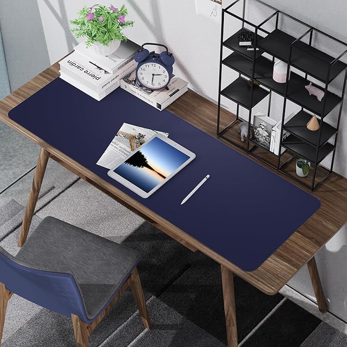 AFIING Cork Desk Mat 55" x 17", Dual-Sided Natural Cork & PU Leather Desk Pad, Non-Slip Waterproof Large Mouse Pad for Office, Home & Gaming (Blue)
