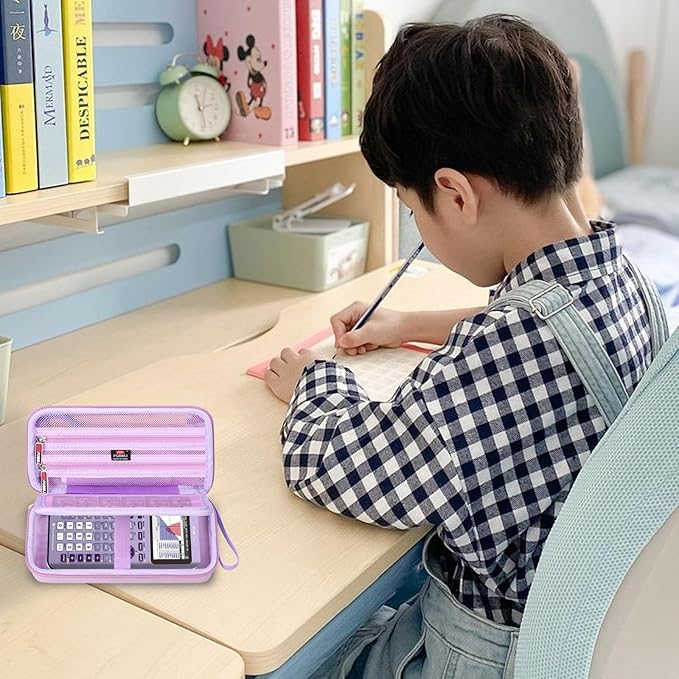 FBLFOBELI Hard Case for Texas Instruments TI-84 Plus CE/TI-84 Plus/TI-83 Plus/Casio fx-9750GIII Color Graphing Calculator, Mesh Pocket for Pens, Cables and Other Accessories (Case Only) (Purple)