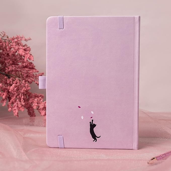 TIEFOSSI A5 Lined Journal, Cute Cat Journal for Women Girls, College Ruled Notebook with Pretty Sakura Pattern, Aesthetic Diary for Writing Journaling Drawing, Golden Edges